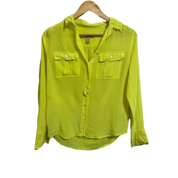 J.CREW Lime Yellow Henley Long Sleeve Shirt Size 0 - Picture 1 of 3